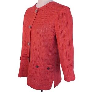 Misook Women's PXS Coral Pink Gold Button Cutout Cardigan Top